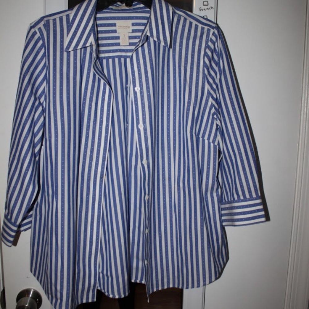 White and Blue Stripped Button Up Shirt